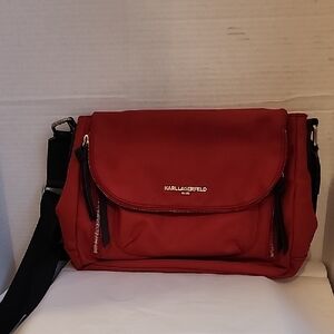 Karl Lagerfeld Red Messenger Bag with Black Strap